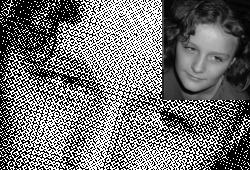 voorbeeld van druk van een zwart-wit foto via zeefdruk